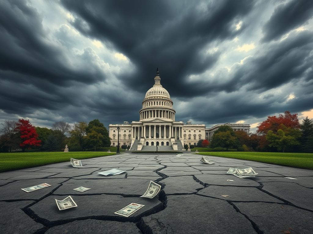 Flick International U.S. Capitol building with dark storm clouds overhead symbolizing political turmoil