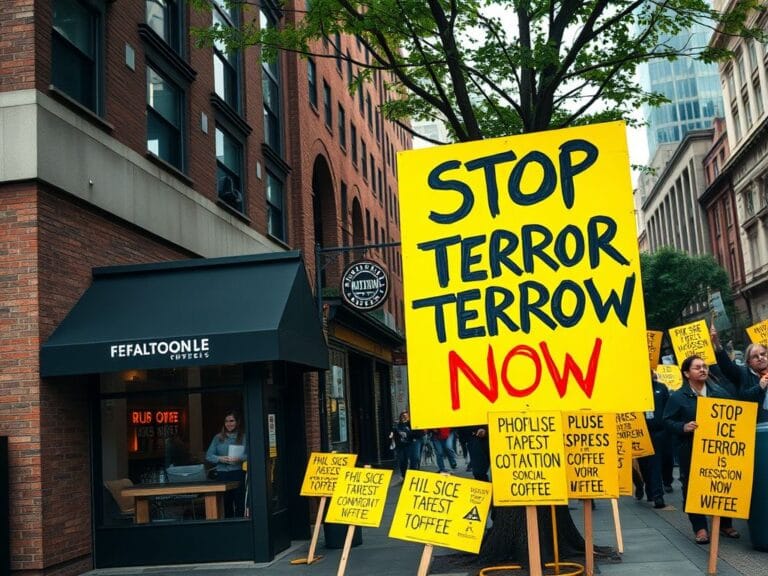 Flick International Large protest sign reading 'STOP ICE TERROR NOW' propped against a brick wall in Washington, D.C.