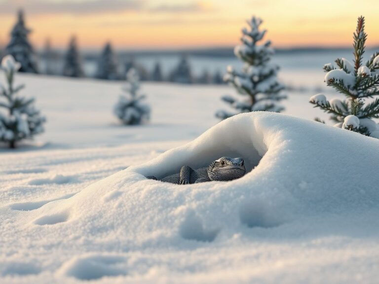 Flick International Black-and-white tegu lizard partially exposed in snow