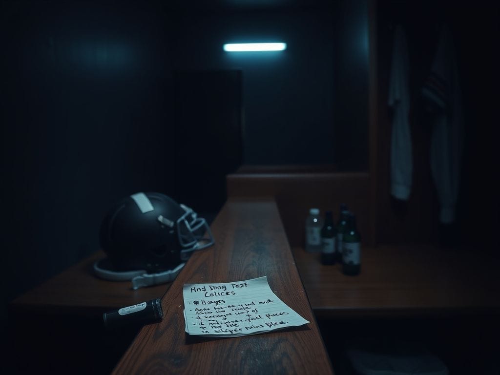 Flick International A dimly lit college locker room with a cluttered bench and sports equipment symbolizing desperation and past choices