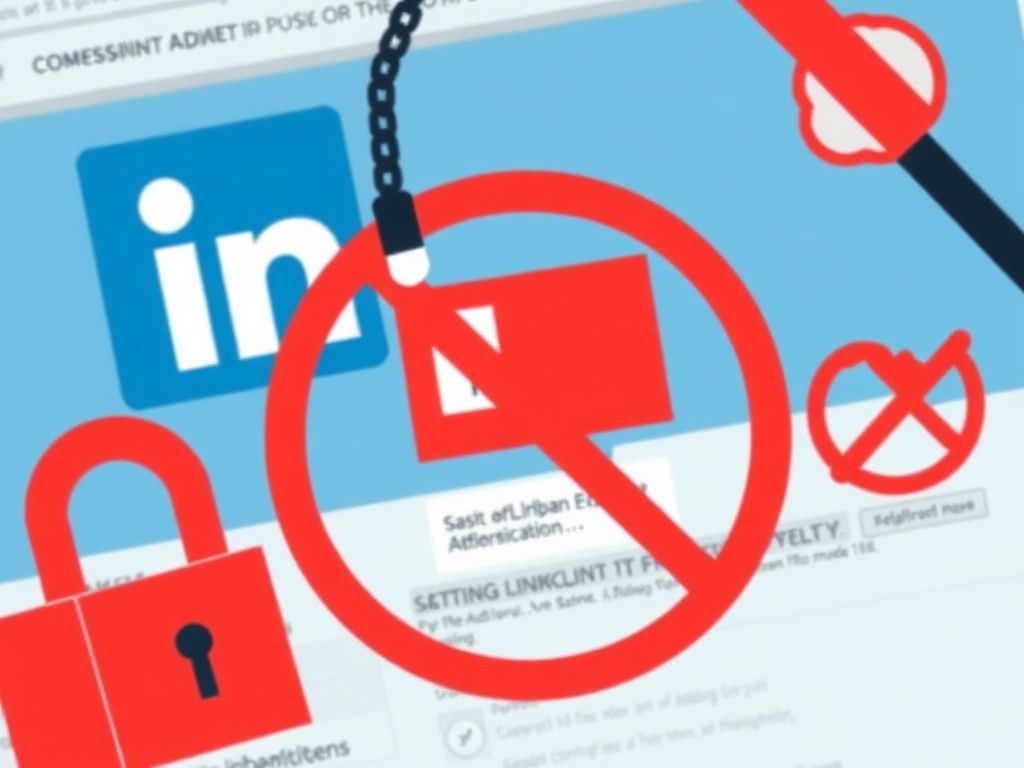 Flick International Digital illustration of social media censorship with LinkedIn logo, featuring warning signs and law enforcement symbols.