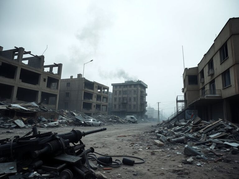 Flick International A desolate urban landscape of Gaza showcasing destruction from airstrikes