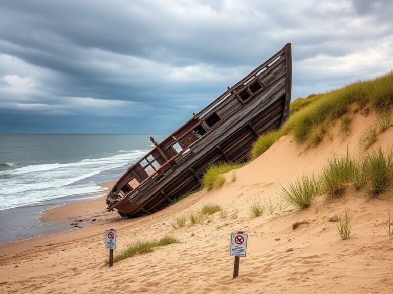 Flick International Weathered shipwreck of the Lawrence N. McKenzie on Jersey Shore