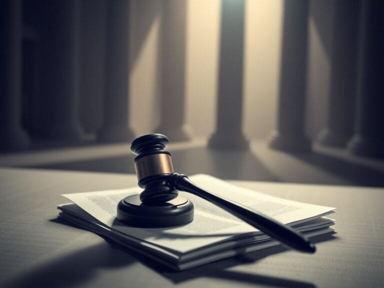 Flick International Dramatic courtroom scene with blurred gavel and legal documents