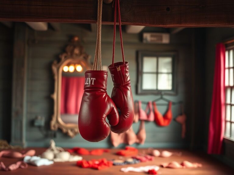 Flick International Boxing gloves hanging in a gym symbolizing Sydney Sweeney's transformation and dedication.