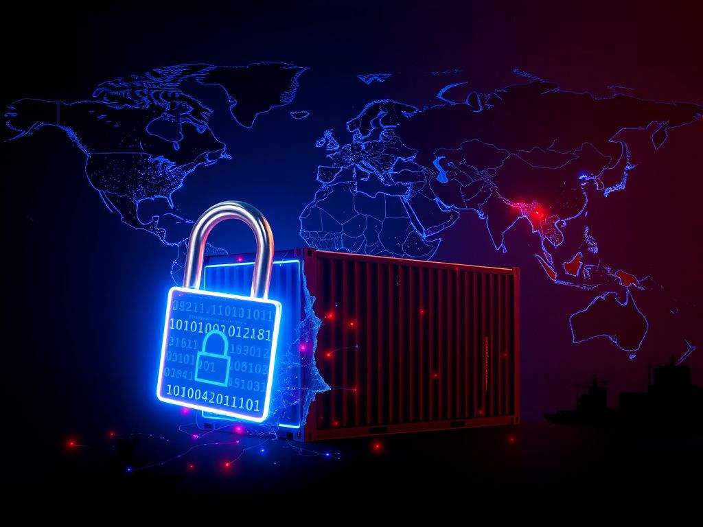 Flick International Abstract representation of a global shipping network under digital threat with glowing routes