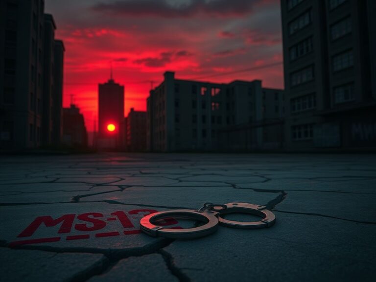 Flick International Dark urban landscape symbolizing crime with MS-13 graffiti