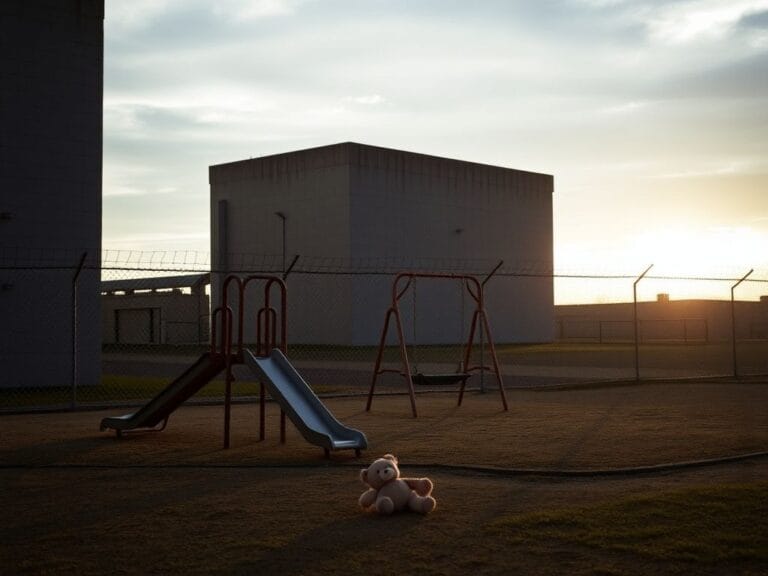 Flick International Empty playground at a Texas immigration detention center symbolizing lost childhood