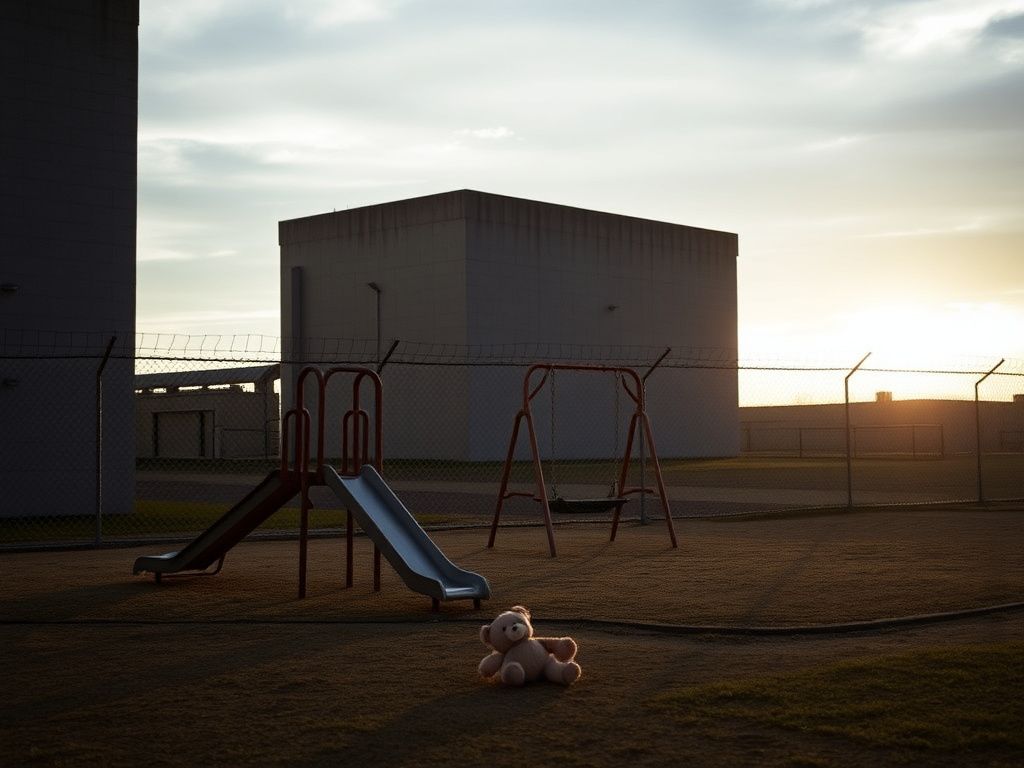 Flick International Empty playground at a Texas immigration detention center symbolizing lost childhood