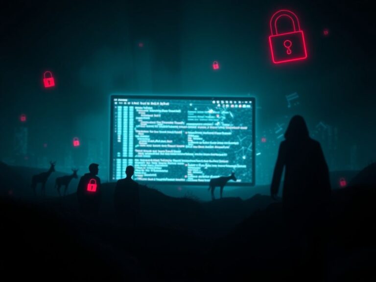 Flick International Ominous digital landscape depicting corrupted code and distressing cryptocurrency wallet icons