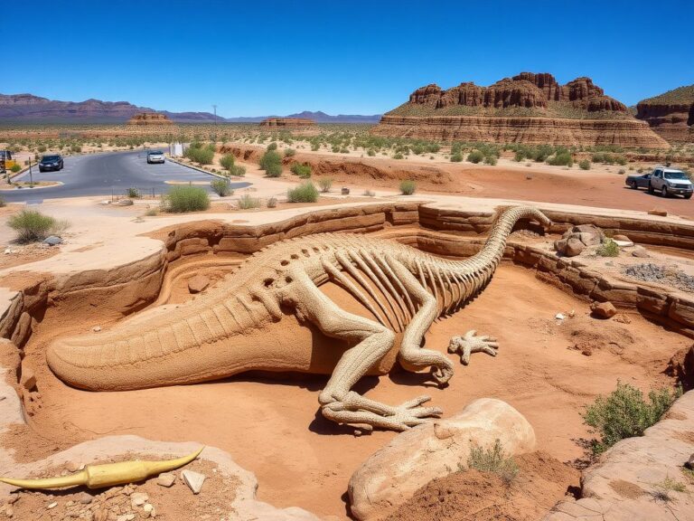 Flick International Fossils of a Diplodocus partially unearthed at Dinosaur National Monument construction site