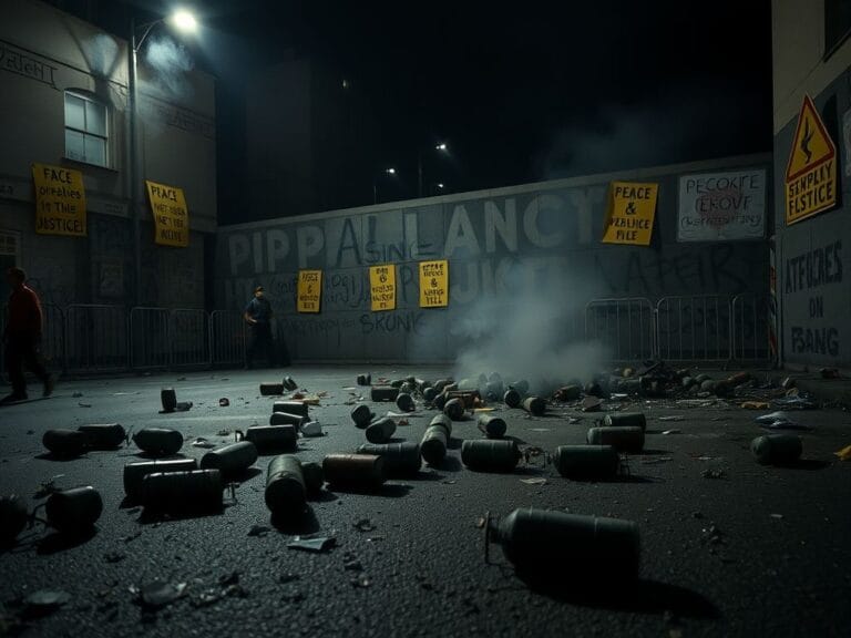 Flick International Aftermath of a protest with tear gas canisters on the street