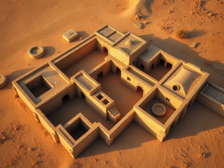 Flick International Aerial view of an ancient Christian monastic complex in Egypt's Sohag Governorate showcasing mudbrick structures.