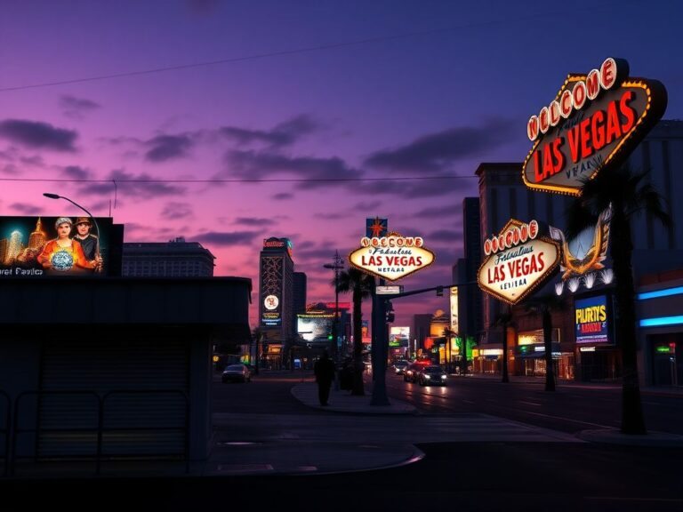 Flick International Desolate view of the Las Vegas Strip at dusk with closed casino entrance