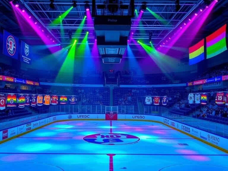 Flick International Vibrant hockey rink scene during themed night showcasing colorful jerseys