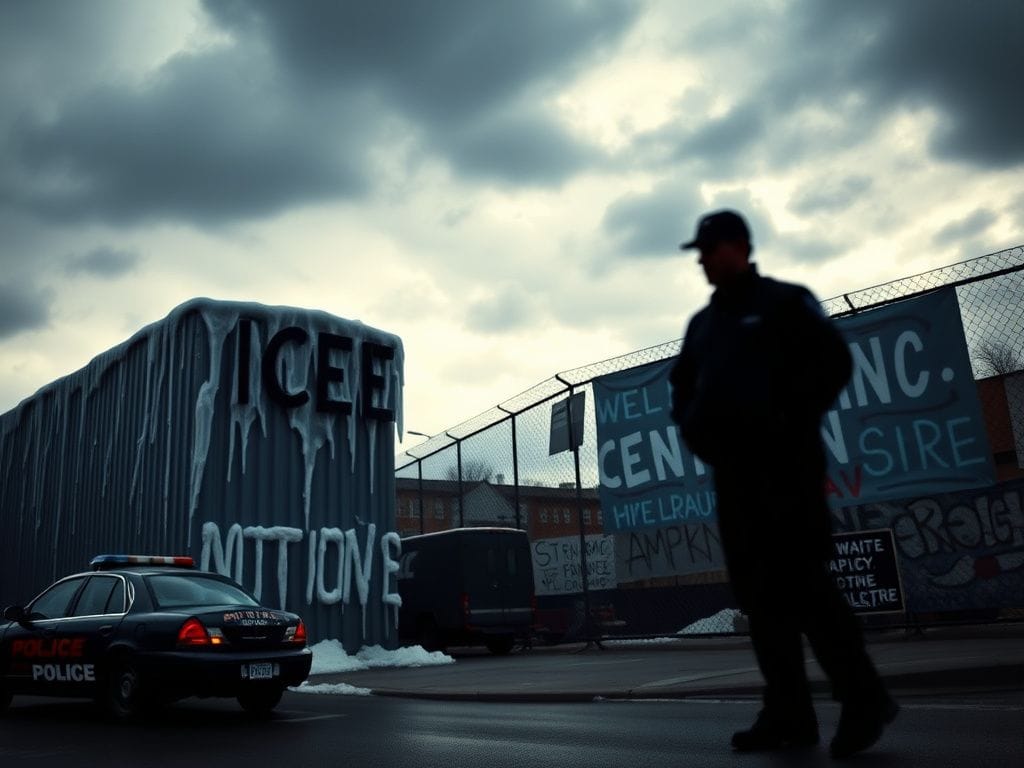 Flick International Dramatic urban scene depicting ICE operations amidst protests in Minnesota.