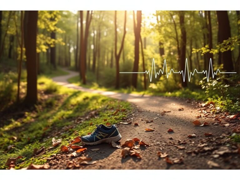 Flick International Serene landscape with a winding trail and running shoes, symbolizing endurance