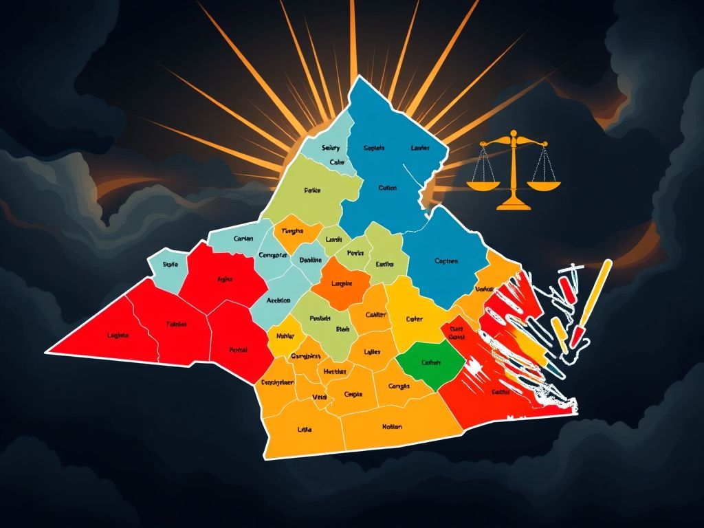 Flick International Illustration of a stylized Virginia map highlighting congressional districts