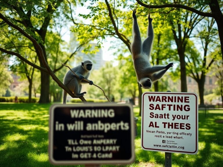 Flick International A pair of vervet monkeys playfully climbing in a St. Louis urban park