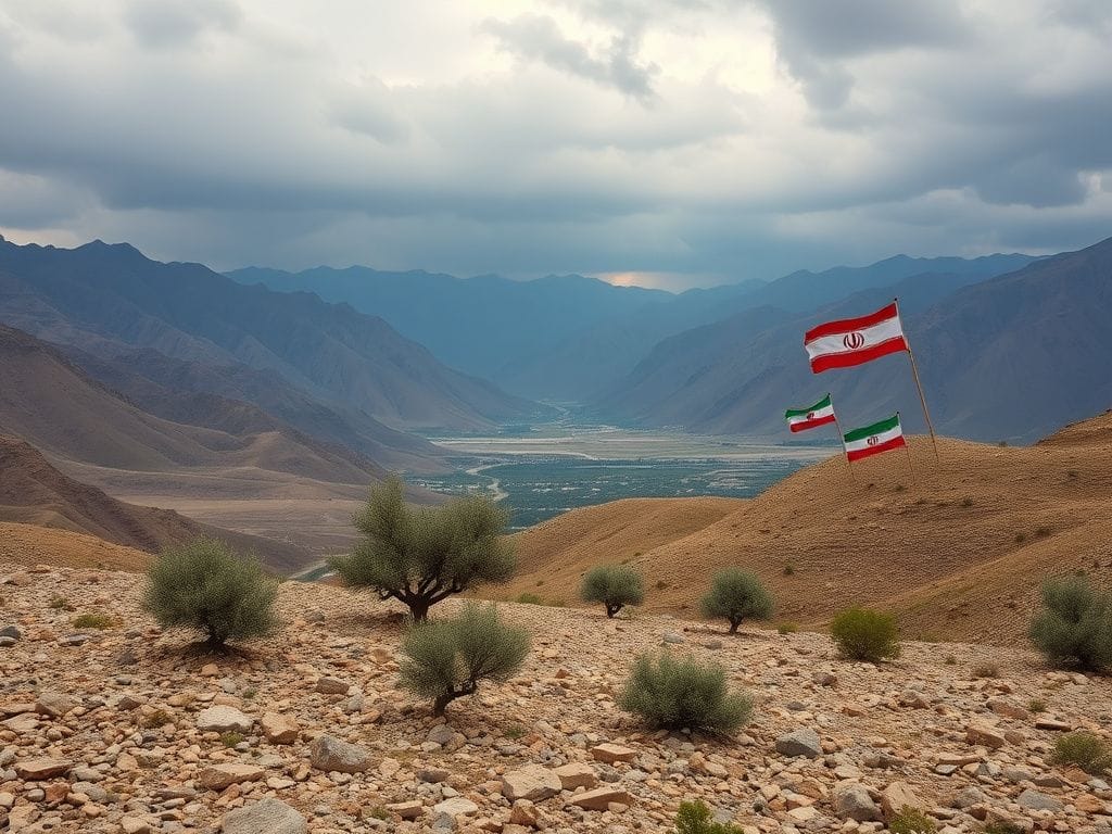 Flick International A sweeping landscape of the Iranian Kurdish region featuring rocky terrain and olive trees, symbolizing endurance amidst protests.
