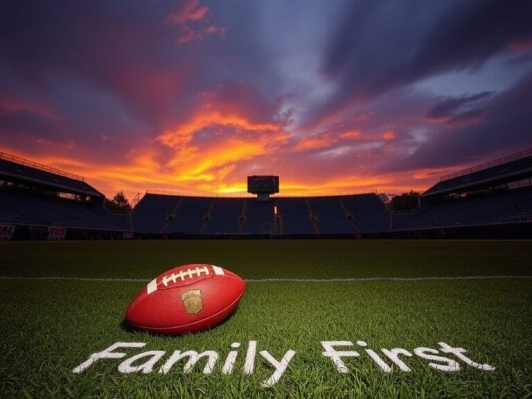 Flick International Abandoned football on a field at sunset, symbolizing the end of Tom Brady's career