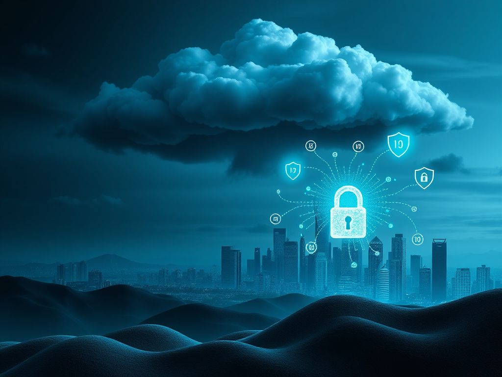 Flick International A surreal digital landscape depicting cybersecurity threats and data breaches