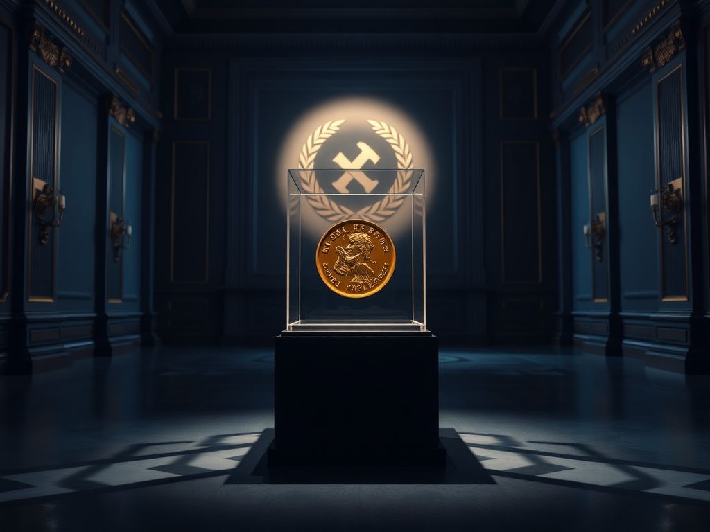 Flick International A solemn and powerful scene of a Nobel Peace Prize in a glass case