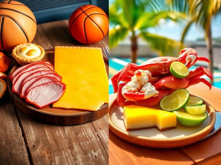 Flick International Split scene featuring Indiana delicacies and Florida foods in a vibrant national championship celebration