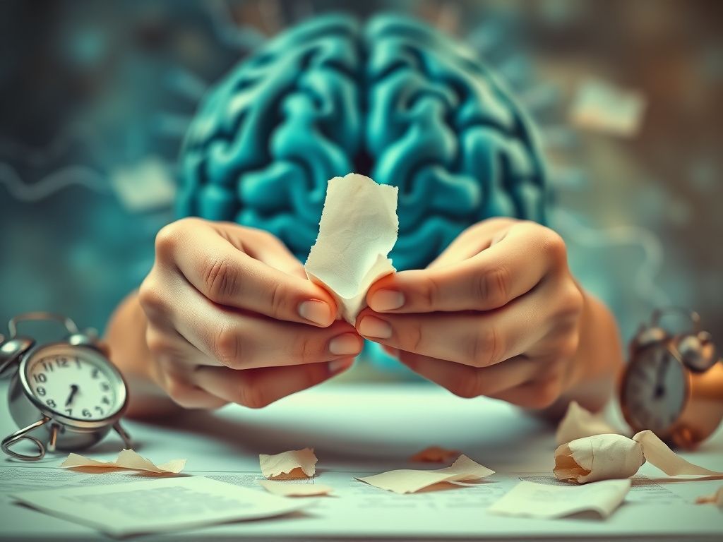 Flick International Close-up of hands fiddling with torn paper symbolizing anxiety and procrastination