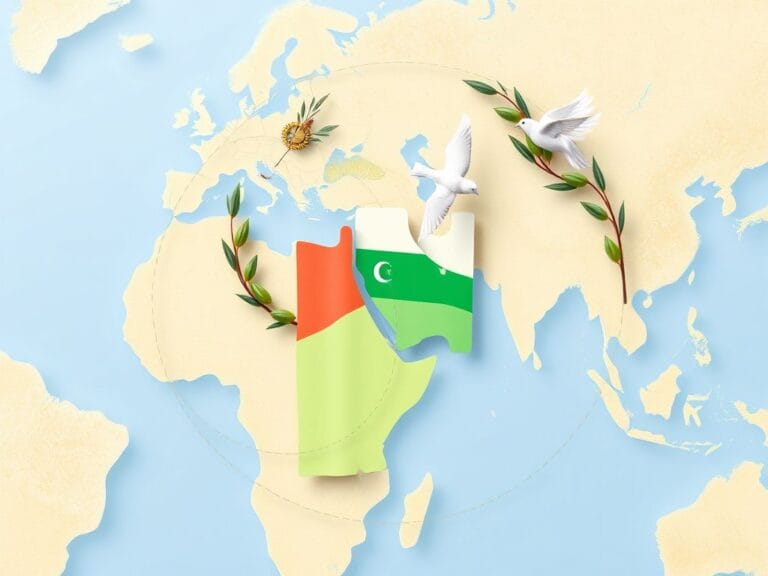 Flick International Detailed map of Gaza with olive branches and doves symbolizing peace