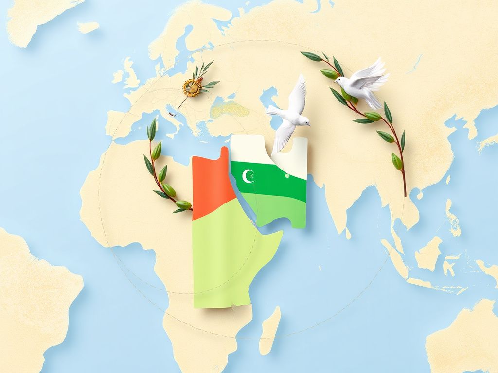 Flick International Detailed map of Gaza with olive branches and doves symbolizing peace