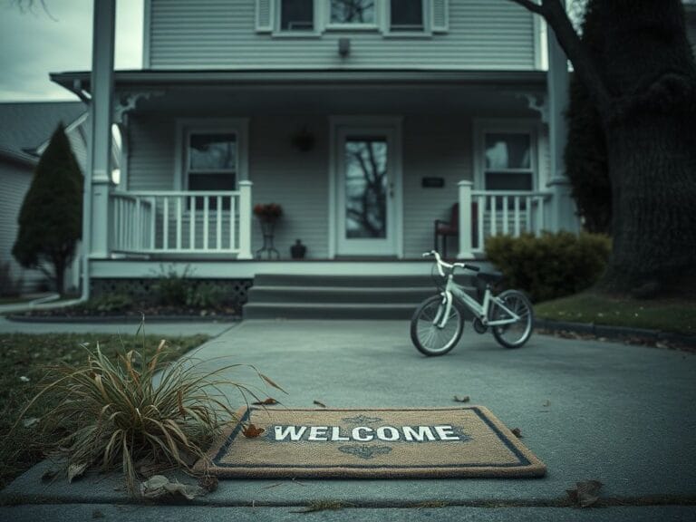 Flick International A somber suburban home in Massapequa, New York, with an abandoned children's bicycle in the driveway symbolizing lost innocence