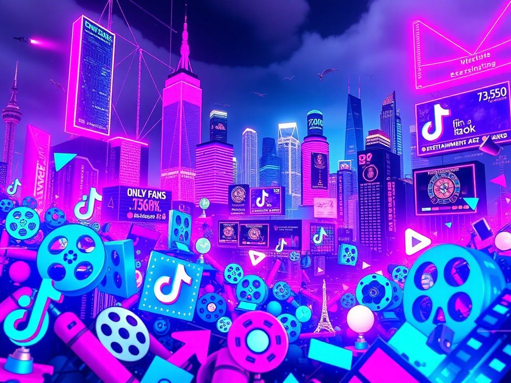 Flick International A vibrant digital landscape symbolizing online content creation with social media icons and entertainment symbols.