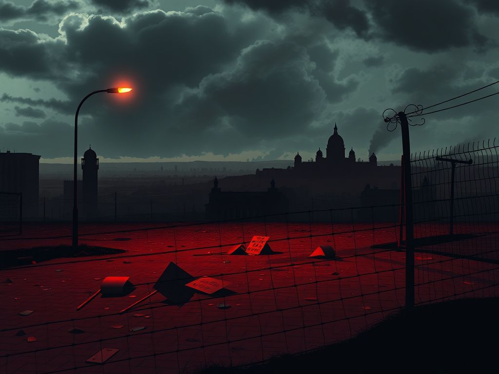 Flick International A desolate cityscape with broken glass and abandoned streets symbolizing unrest in Iran