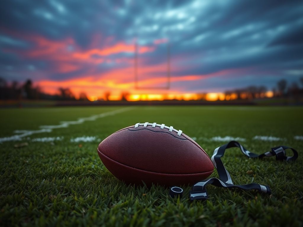 Flick International A dramatic football scene under twilight with a football on the ground