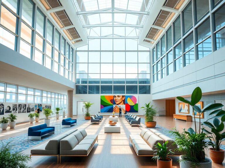 Flick International Interior view of San Francisco International Airport's Harvey Milk Terminal 1 showcasing modern architecture and design