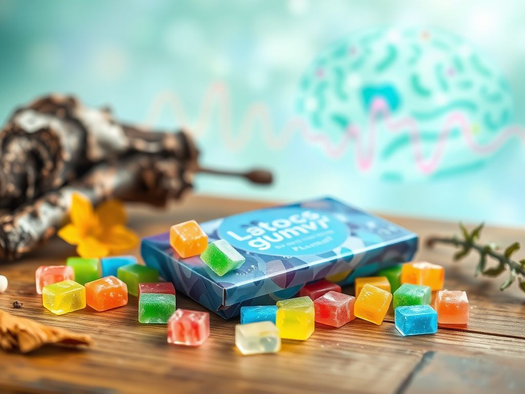 Flick International Close-up view of a vibrant chewing gum pack with colorful pieces on a wooden table