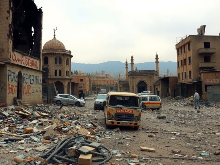 Flick International Desolate urban landscape in Iran with damaged buildings and crumbling mosques symbolizing unrest