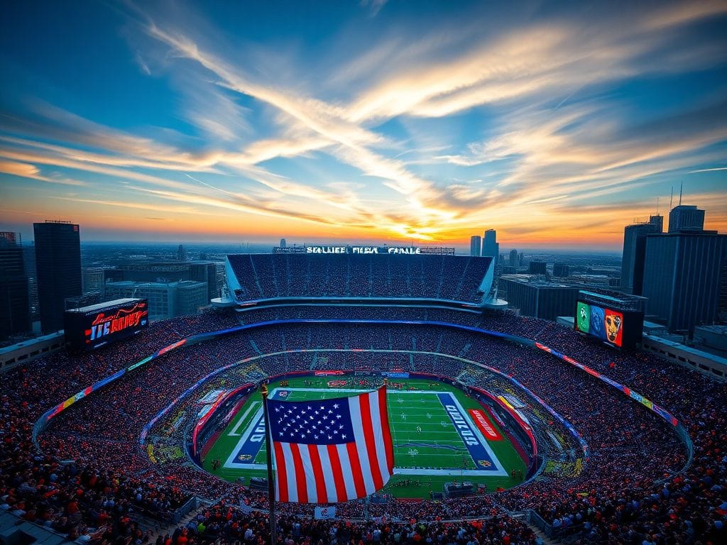 Flick International Aerial view of Soldier Field during playoff game with fans and American flag