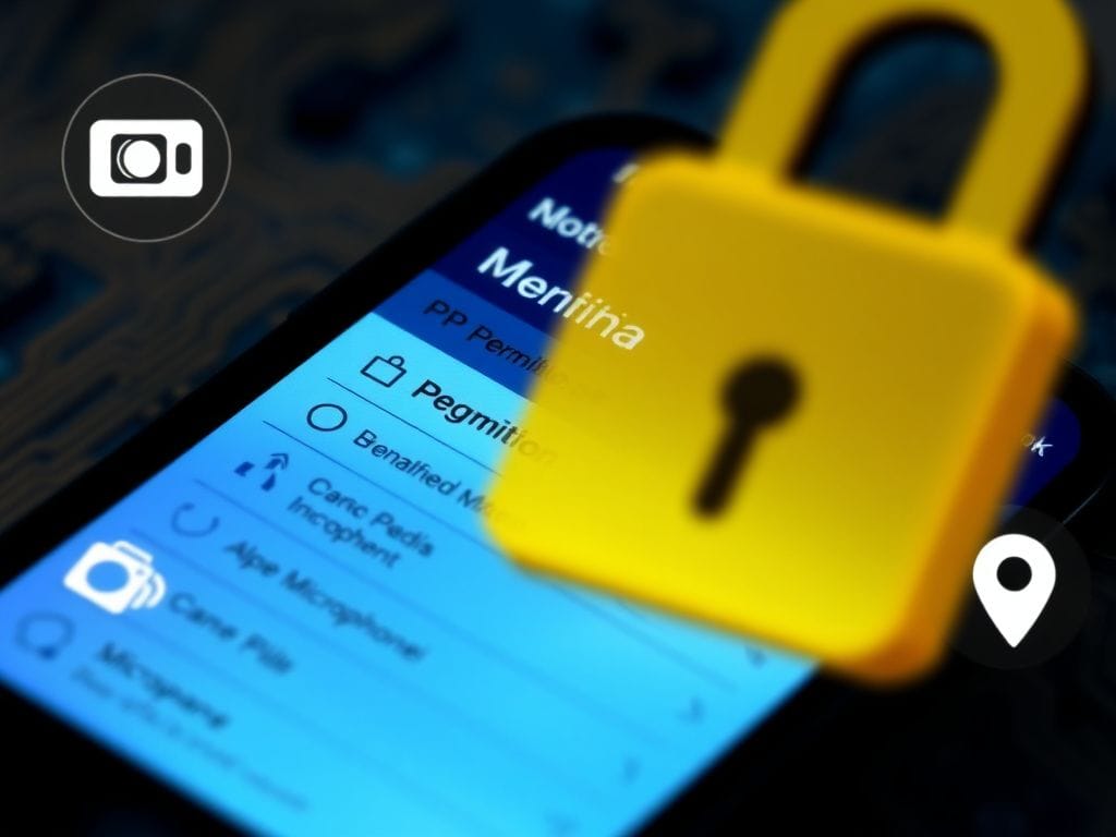 Flick International Close-up view of a smartphone screen showing app permission settings with a digital lock symbol