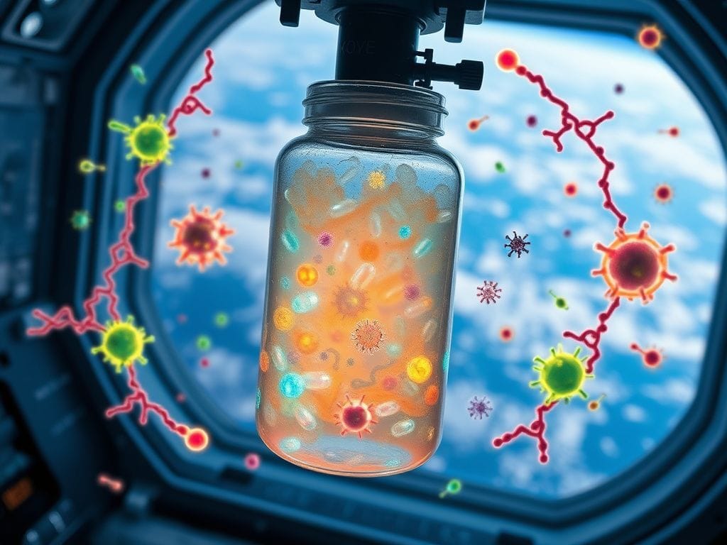 Flick International Laboratory aboard the ISS with glowing vial of bacterial cultures in microgravity