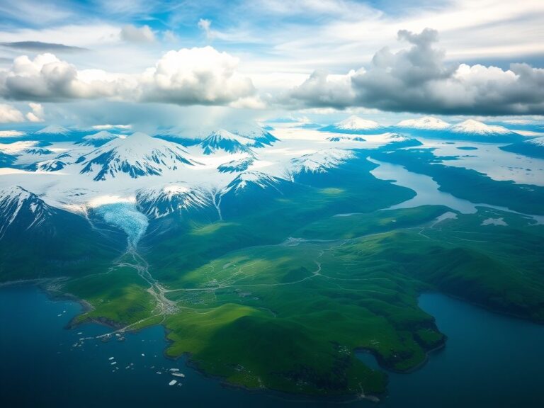 Flick International A sweeping aerial view of Greenland showcasing glaciers and military presence