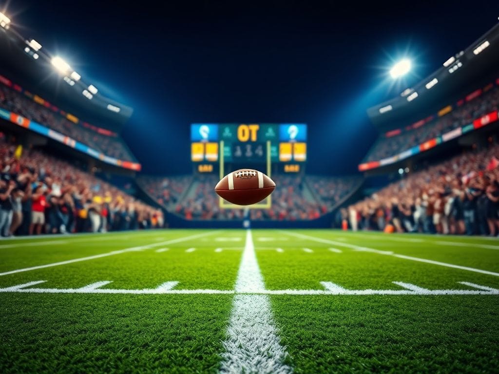 Flick International Dramatic football scene with floodlights illuminating the field during overtime