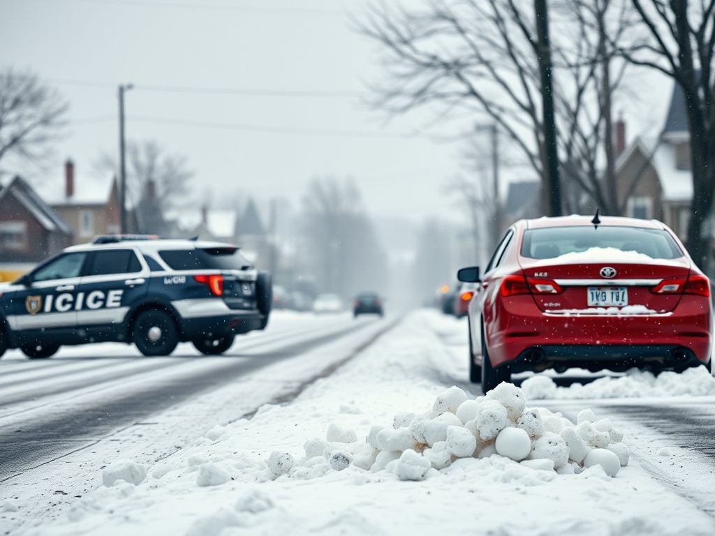 Flick International ICE law enforcement vehicle parked on snowy urban street in Minnesota