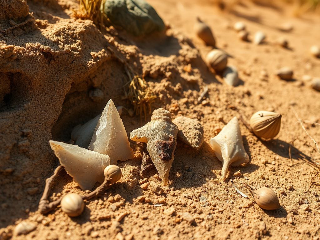 Flick International Close-up of ancient quartz arrowheads coated with toxic residues from the gifbol plant in South Africa