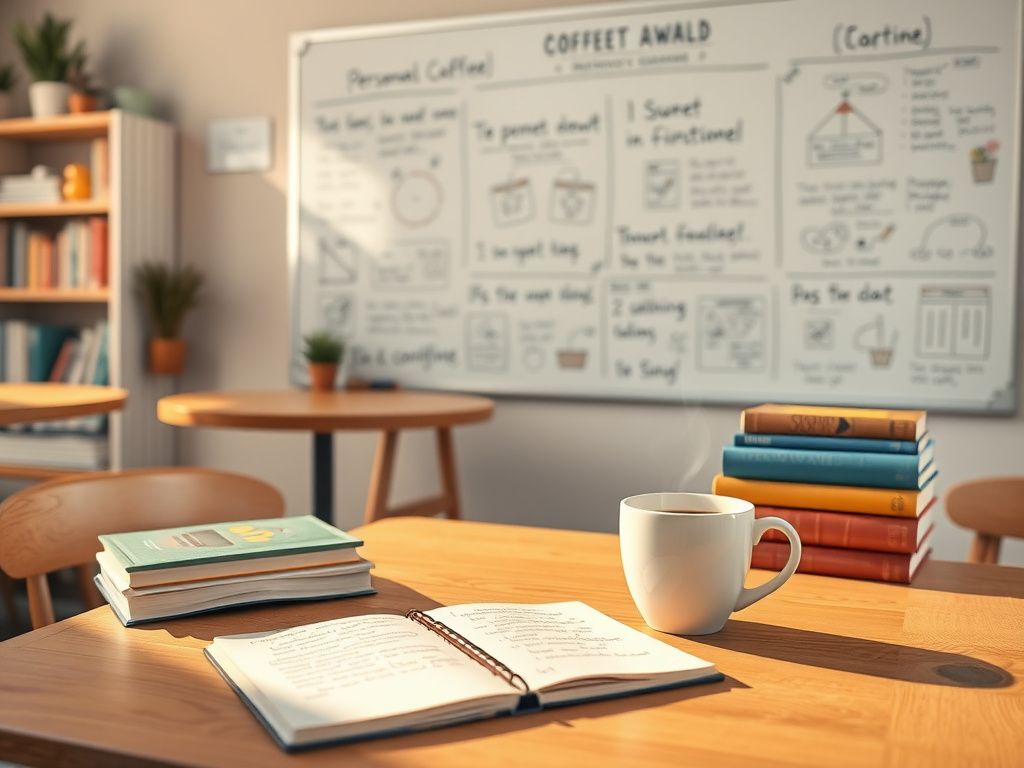 Flick International A serene coffee shop setting with an open notebook and steaming coffee