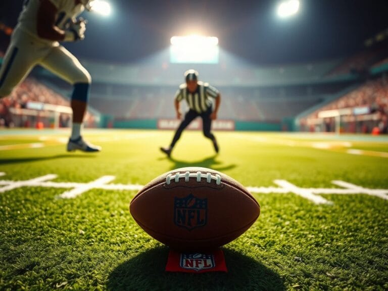 Flick International Close-up view of an NFL game scenario with a football on the ground between yard lines