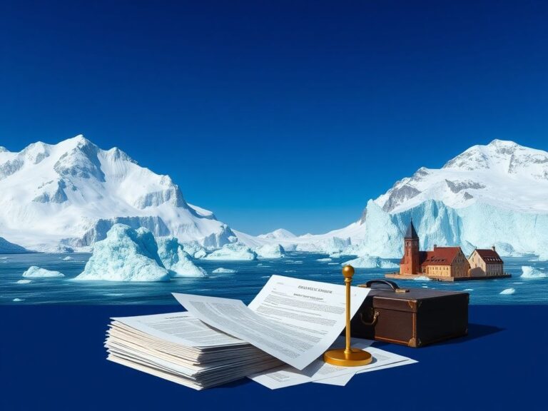 Flick International Dramatic landscape of Greenland with icebergs and glaciers, symbolizing trade tensions