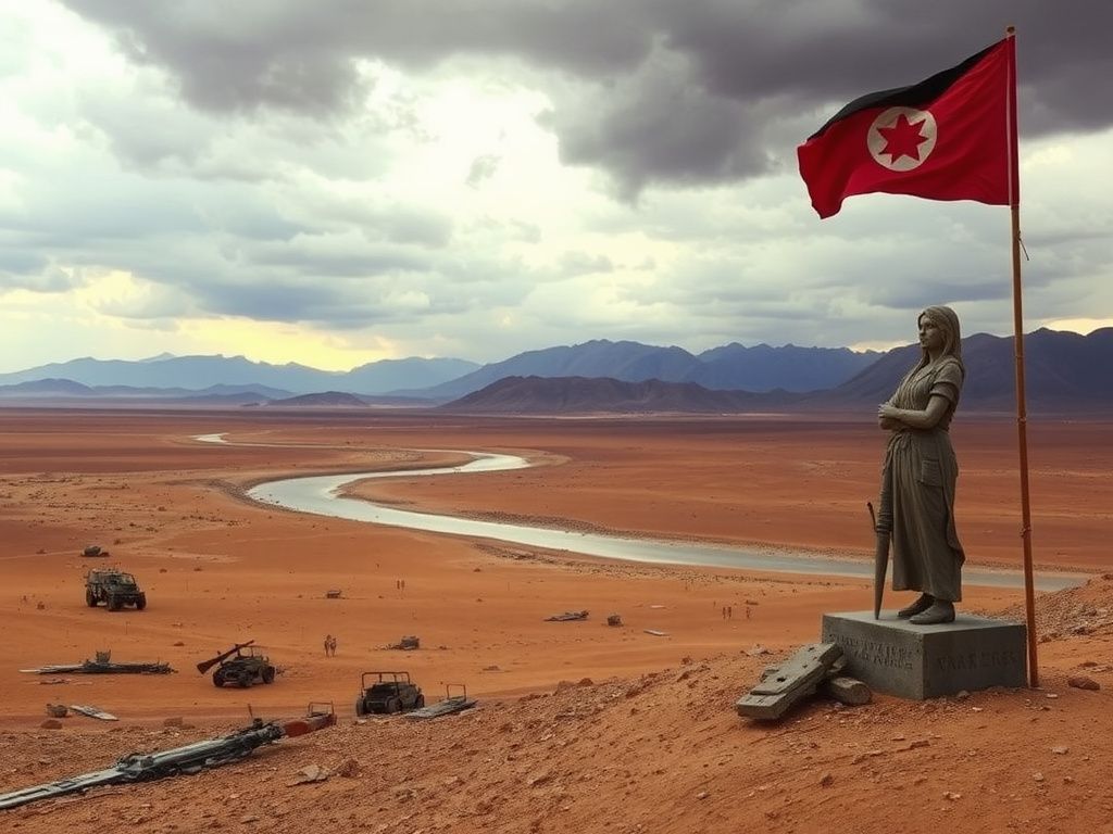 Flick International A desolate landscape in northeastern Syria with military remnants and a Kurdish flag