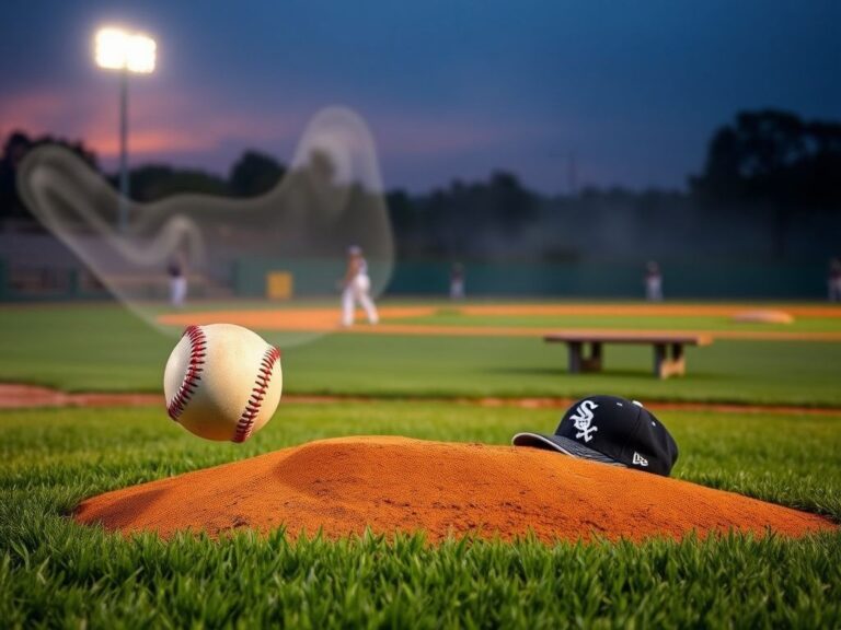 Flick International A serene baseball diamond at dusk highlighting the pitcher’s mound with a knuckleball grip